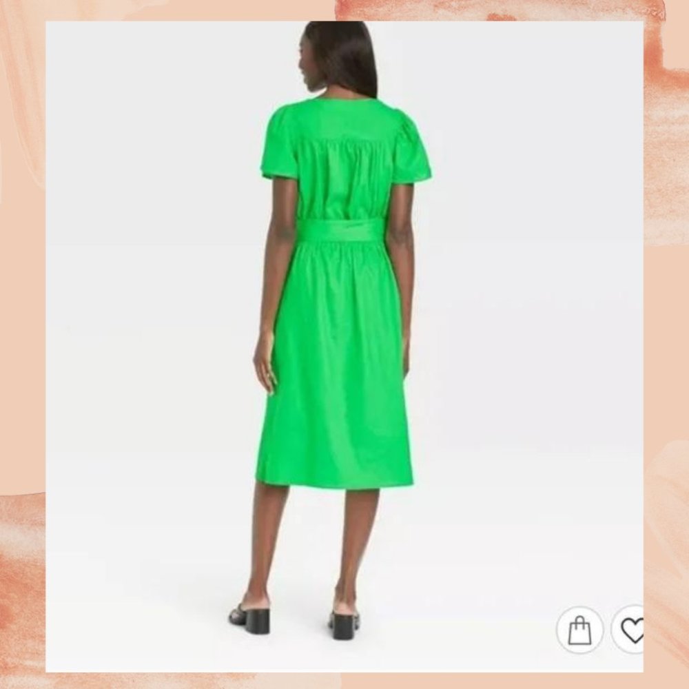 NWT Who What Wear Green Waist Tie Midi Dress - Picture 3 of 4